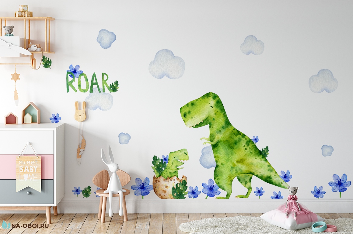 детская комната с динозаврами на стенах