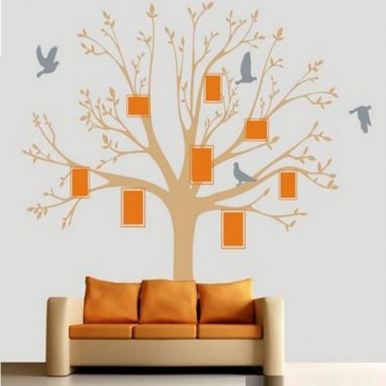 Наклейка Набор фоторамки+дерево+птицы